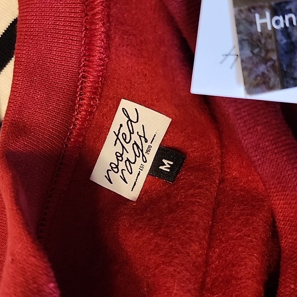 Rooted Rags White Hand Embroidered Red Longsleeve Sweatshirt Womens - Picture 7 of 8